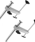 Two Pack Miter Saw Hold Down Clamps Lock Down Dead Nuts Secure Grip And Zero Slip Stability For Rock Solid Woodworking Builds And Flawless Precision Cutting, metal construction, adjustable for securing lumber.