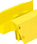 Vertical Raceway Tee Fitting For 4x4 Channel In Yellow, easy spill over transition from horizontal to vertical runs, close-up view.