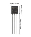 S8550 transistor dimensions shown from Pro Grade BJT Transistor Kit 250 Piece NPN PNP Assortment In TO92 Package.