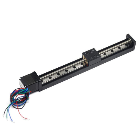 Compact Linear Rail Guide Actuator With 200mm Stroke T6x1 Lead Screw And NEMA11 Stepper Motor For DIY CNC Router Precise Positioning Lab And Inspection Equipment Easy Setup And Reliable Motion For Makers, black linear rail actuator with wires