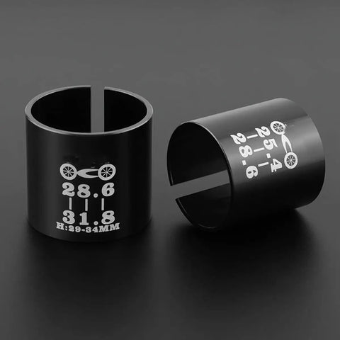 Ahead Style Stem Shim Adapter For 28.6mm Non Threaded Steerer To 25.4mm Handlebar Sleeve Aluminum Alloy Durable Easy Install Bicycle Component For Mountain Road Use, black aluminum shim with printed size details
