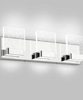 Three Light Vanity Light Fixture In Stainless Steel Chrome Finish With Transparent Acrylic Diffusers And LED 6000K Daylight Bright Bathroom Lighting For Modern Homes Easy Install