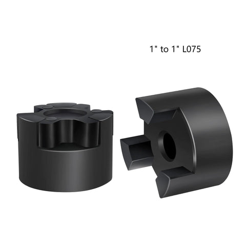 Black 1 in to 1 in L075 flexible 3-piece L-jaw coupling set with rubber spider for log splitter hybrid kit