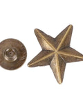 Gold star-shaped metal stud rivet with backing disk; 14mm Chicago-style hardware for DIY clothes and purses, set of 50