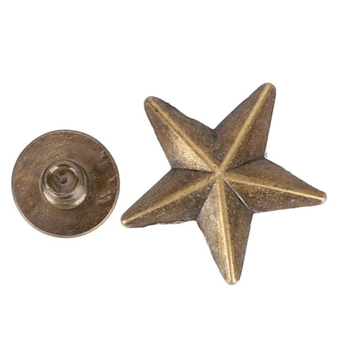Gold star-shaped metal stud rivet with backing disk; 14mm Chicago-style hardware for DIY clothes and purses, set of 50