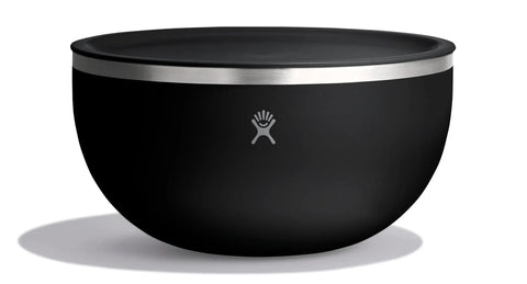 Heavy Duty Double Wall Insulated Serving Bowl With Tight Seal Lid Pro Grade Stainless Steel Food Container Keeps Your Meals Hot Or Cold No Sweat Solid Pick For Tailgates Campouts And Patio Hangs 3 Quart Matte Black side view with lid