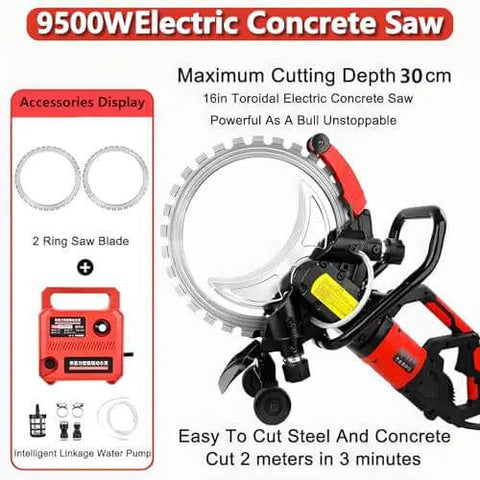Heavy Duty 16 Inch Wet Saw With Intelligent Water Pump And Dust Control Gear For Concrete Stone And Rebar Walls Electric Groove Machine built for maximum cutting depth of 30 cm.