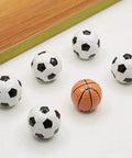 Solid Ceramic Soccer Knobs Four Pack Football Drawer Handles For Kids Bedroom And Man Cave Sports Decor Dresser Cabinet Pulls, six knobs on white background.