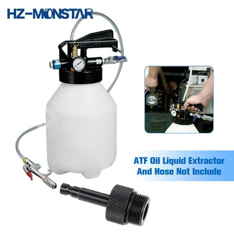 ATF Fill Adapter For Audi DSG Transmissions, Transmission Fluid Filler Connector With M24 X 1.5 Thread, VAS6262-1 Replacement, Oil Pan Filler Tool Accessory For Quick, Leak Free Transmission Service, black aluminum adapter shown with fluid extractor