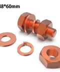 4 Pack M8 60mm Hex Bolts Kit With Nuts, Flat Washers And Spring Lock Washers In T2 Conductive Pure Copper Hex Head Screws