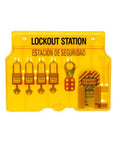 1482BP410 Covered Lockout Tagout Station with Four Zenex Thermoplastic Padlocks in Yellow Polycarbonate Cabinet