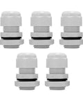 Front view of Built To Last Five Pack One Half Inch NPT Cable Glands IP68 Waterproof Nylon PA66 Cord Grip With Adjustable Locknut