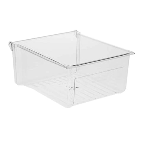 OEM Crisper Drawer Replacement For Fridges And GE Refrigerators Clear See Through Produce Keeper Durable Easy Install Fits GE Refrigerators Perfectly So Your Produce Stays Fresh displayed on a white background