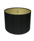 Shallow Drum Hardback Lamp Shade 17 By 18 By 11.5 Inches Black With Gold Exterior Silk Shantung for Spider Fitter Table Lamps
