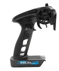 Side view of GT5 6 Channel 2.4GHz RC Transmitter With AFHDS 2A for cars and boats, ergonomic grip, steering wheel control.