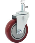 Heavy Duty Swivel Caster Wheels Featuring Slick Polyurethane Treads And A Sturdy Threaded Stem Mount, 4 inch caster.
