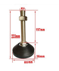 Rock Solid Adjustable Leveling Feet With Thick Rubber Base Pads Heavy Duty Carbon Steel Bolts For Machinery And Furniture Zero Wiggle Quick Threaded Lift Design Set Of Eight with dimensions displayed.