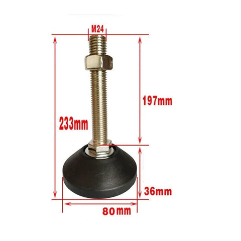 Rock Solid Adjustable Leveling Feet With Thick Rubber Base Pads Heavy Duty Carbon Steel Bolts For Machinery And Furniture Zero Wiggle Quick Threaded Lift Design Set Of Eight with dimensions displayed.
