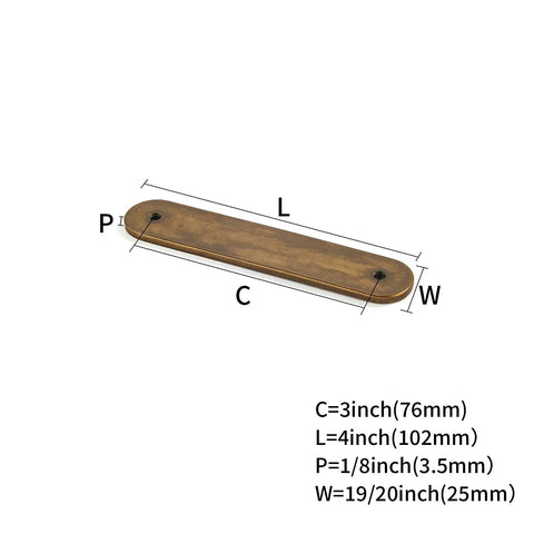 Heavy Duty Antique Brass Cabinet Backplates 10 Pack 3 Inch Center To Center Spacing For Drawers And Doors, dimensions shown.