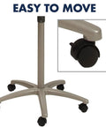 Base of Grab-And-Go Mobile Magnetic Whiteboard And Flipchart Easel, showing 5-caster wheel for easy movement on various surfaces.