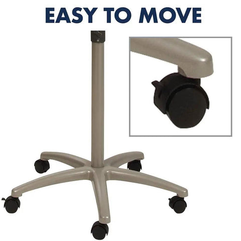 Base of Grab-And-Go Mobile Magnetic Whiteboard And Flipchart Easel, showing 5-caster wheel for easy movement on various surfaces.