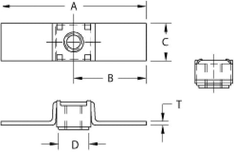 10 Pack 3 8 16 Thread Floating Cage Nuts Weldable Steel Drop In Hardware detailed dimensions and features illustration.