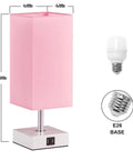 3 Way Touch Desk Lamp With USB Ports, Pink Shade Nightstand Light for Bedroom or Living Room, showing white base and LED bulb