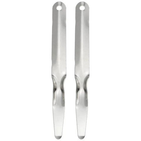 Two Pack Stainless Steel Staple Remover Tools Flat Puller Crowbar Nail Lifter For Office Home And Business Use Easy Grip Arc Handle Heavy Duty Wear Resistant Build For Quick Staples Removal, showing front view of tools.