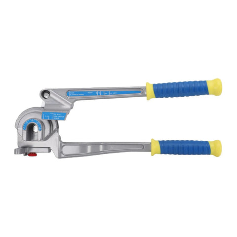 Aramox 3 In 1 Manual Pipe Tube Bender Tool For Copper Aluminum Tubing Bends Up To 180 Degrees with blue and yellow handles.