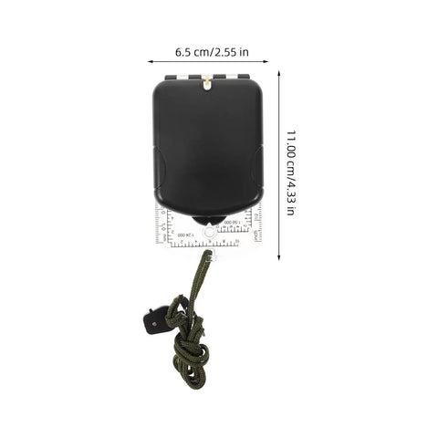 Must Have Multifunction Survival Compass With Ruler And Luminous Mirror For Hiking And Camping shown with size dimensions