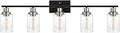 Five Light Black Bathroom Vanity Light With Brushed Nickel Socket, Seeded Glass Shade, Wall-Mounted Fixture, LED Compatible