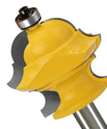 Top Shelf Half Inch Shank Adjustable Multi Profile Molding Router Bit For Woodworkers showing a detailed cutting edge with yellow coating.
