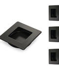 Black Stainless Steel Flush Handles For Sliding Closet Doors Square Recessed Finger Pulls Inner Diameter Two And One Eighth Inches Outer Size