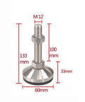 Heavy Duty Carbon Steel Adjustable Leveler Legs For Shop Furniture And Gear, Thickened screw pad, 60mm base, 133mm height.