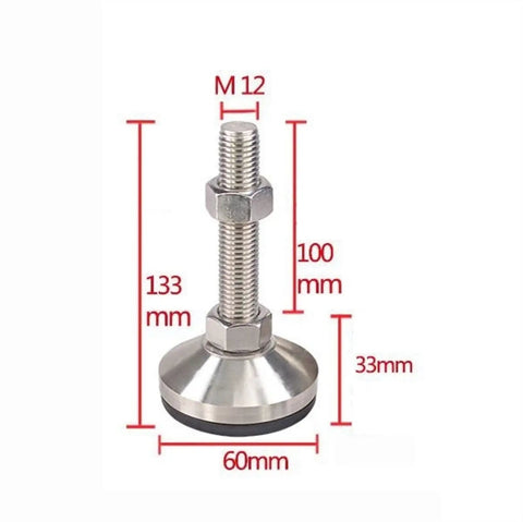 Heavy Duty Carbon Steel Adjustable Leveler Legs For Shop Furniture And Gear, Thickened screw pad, 60mm base, 133mm height.