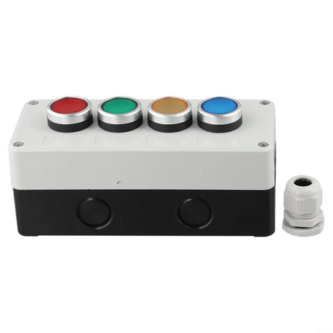 Pro Grade Industrial Push Button Station With Control Box 22mm Momentary Reset Switch Self Resetting 1No 1Nc Start Stop Controller IP65 ABS Panel 10A 440V For Electrical Gear, front view with 4 buttons