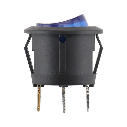 Round Rocker SPST On Off Switch 3 Pin Blue LED Illuminated Power Switch 10A 125V 6A 250V AC For Household Appliances And DIY Projects Industrial Grade 10 Pack, side view