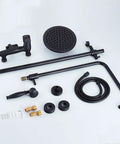 UMJIGF Shower System with Hot and Cold Water Black Shower Faucet Set parts including round shower head and handheld shower.