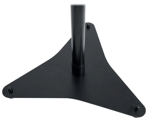 Close-up of base of Pair Studio Monitor And Bookshelf Speaker Stands For Home Studios With Adjustable 33-52 Inch Height, steel construction.