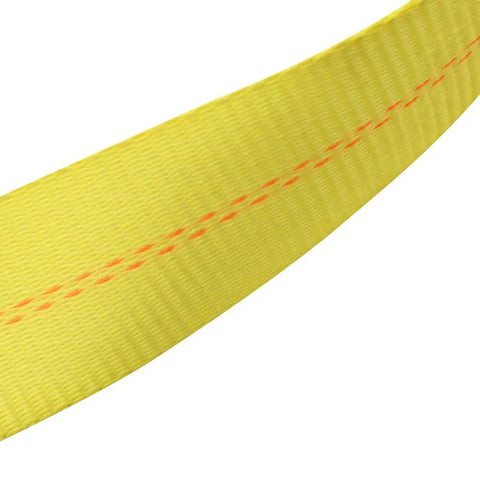 Close-up of Beefy Heavy Duty 2 Inch Ratchet Straps material, yellow webbing detail for 25 Foot With J Hooks Cargo Tie Down Straps