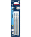 Three Piece Metal Jig Saw Blades Set 5-1/4 Inch 21 TPI T-Shank Bi-Metal For Fast Cuts Through Pipes, Profiles, And Sheet Metal 10 To 16 Gauge