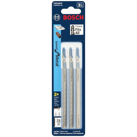 Three Piece Metal Jig Saw Blades Set 5-1/4 Inch 21 TPI T-Shank Bi-Metal For Fast Cuts Through Pipes, Profiles, And Sheet Metal 10 To 16 Gauge