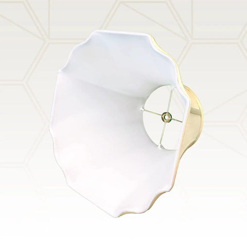 Flare Bottom Outside Corner Scallop Lamp Shade 8 x 14 x 11 Eggshell with Hand-Tailored Silk-Type Shantung Fabric and Brass Washer