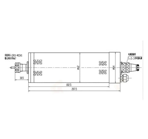 Kickass Cnc Router Water Cooled Spindle 1.2Kw 60000Rpm 220V Er11 Collet Mount 62Mm Shaft technical drawing dimensions