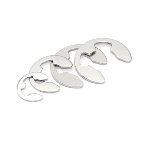 Assorted sizes of the 360 Piece External E Clip Set For Shafts In 304 Stainless Steel Circlip Washer Kit 1.2mm To 15mm M1.2 To M15