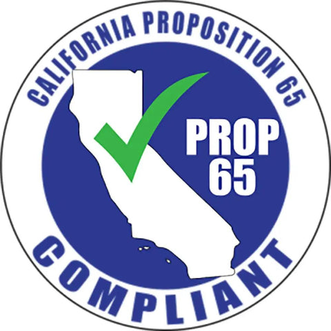 California Prop 65 compliant badge for Eight Handy Round Black Rubber Feet With Metal Insert And Screws Made In USA.