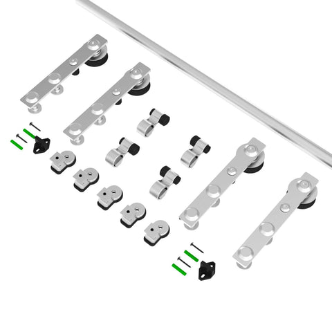 16 Feet Sliding Barn Door Hardware Kit Heavy Duty Stainless Steel Track Brushed Nickel For Double Wood Doors compact view