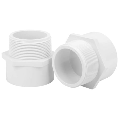 2 Pack 3 Inch PVC Male Adapter Pipe Fittings 2 Way Hose Coupling with 3 Inch Male Hose Thread Schedule 40 White for Garden
