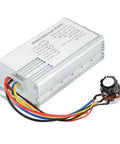 Beefy 70A DC Brushed Motor Controller With Forward Reverse Control For 12V-48V Systems, 4000W Capacity, Wide 10V-60V Input, Ideal For Industrial Automation, Pumps, Conveyors, And Robotics, silver aluminum housing with wired knob