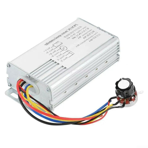 Beefy 70A DC Brushed Motor Controller With Forward Reverse Control For 12V-48V Systems, 4000W Capacity, Wide 10V-60V Input, Ideal For Industrial Automation, Pumps, Conveyors, And Robotics, silver aluminum housing with wired knob
